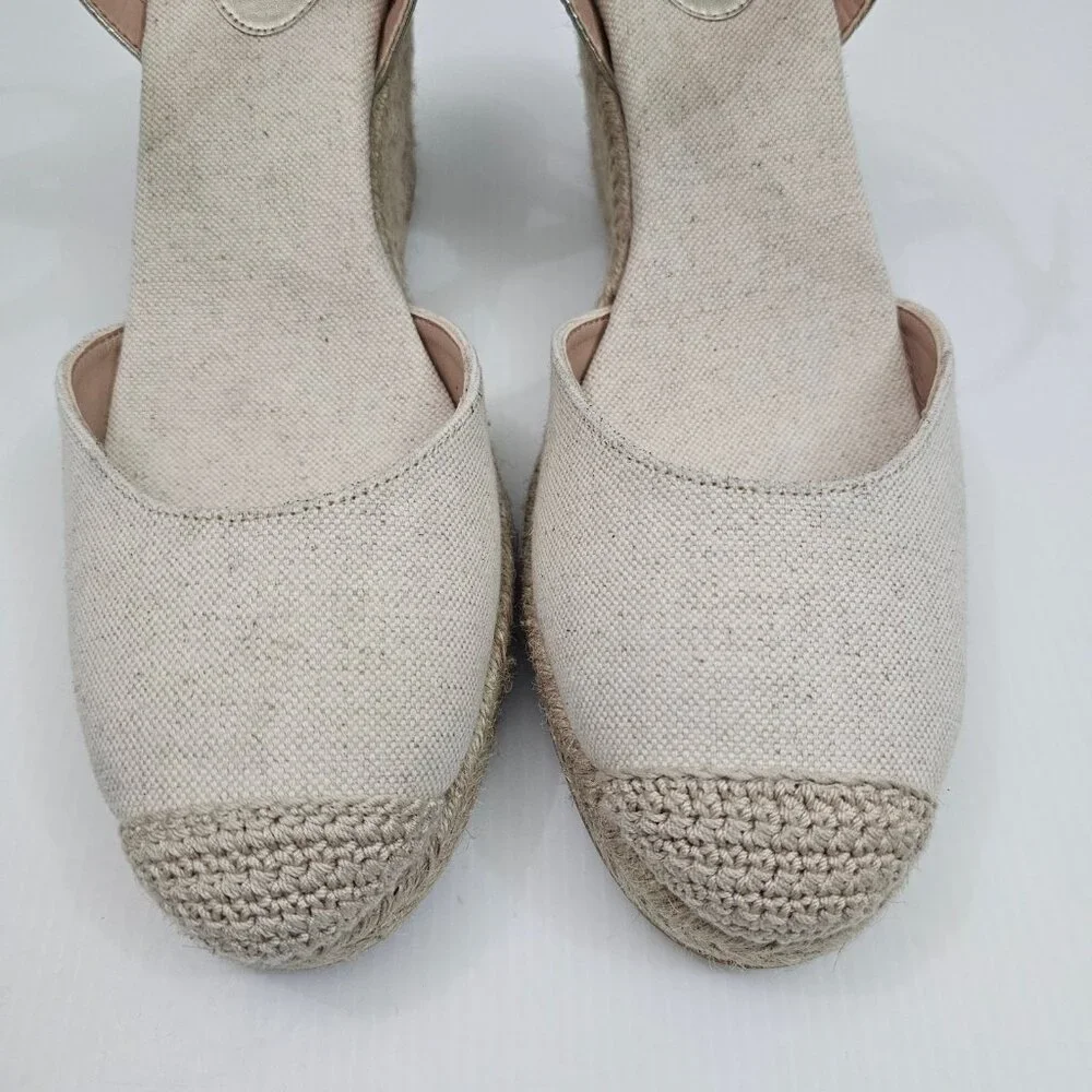 Cole Haan Cloudfeel Espadrille Wedge II Womens 9.5 Linen Soft Gold Summer NEW